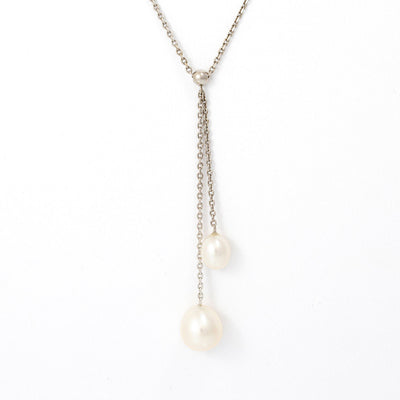 Collier argent rhodié perles gouttes blanches