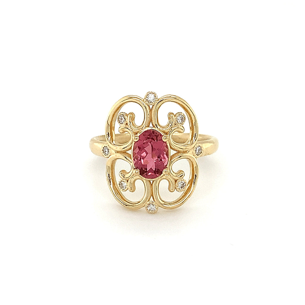 Bague trèfle en or jaune diamants et tourmaline – Bijouterie LÉA